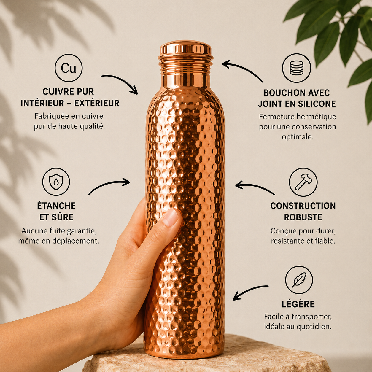 Gourde en Cuivre Rovyixo™ | L’eau naturellement purifiée, sans plastique