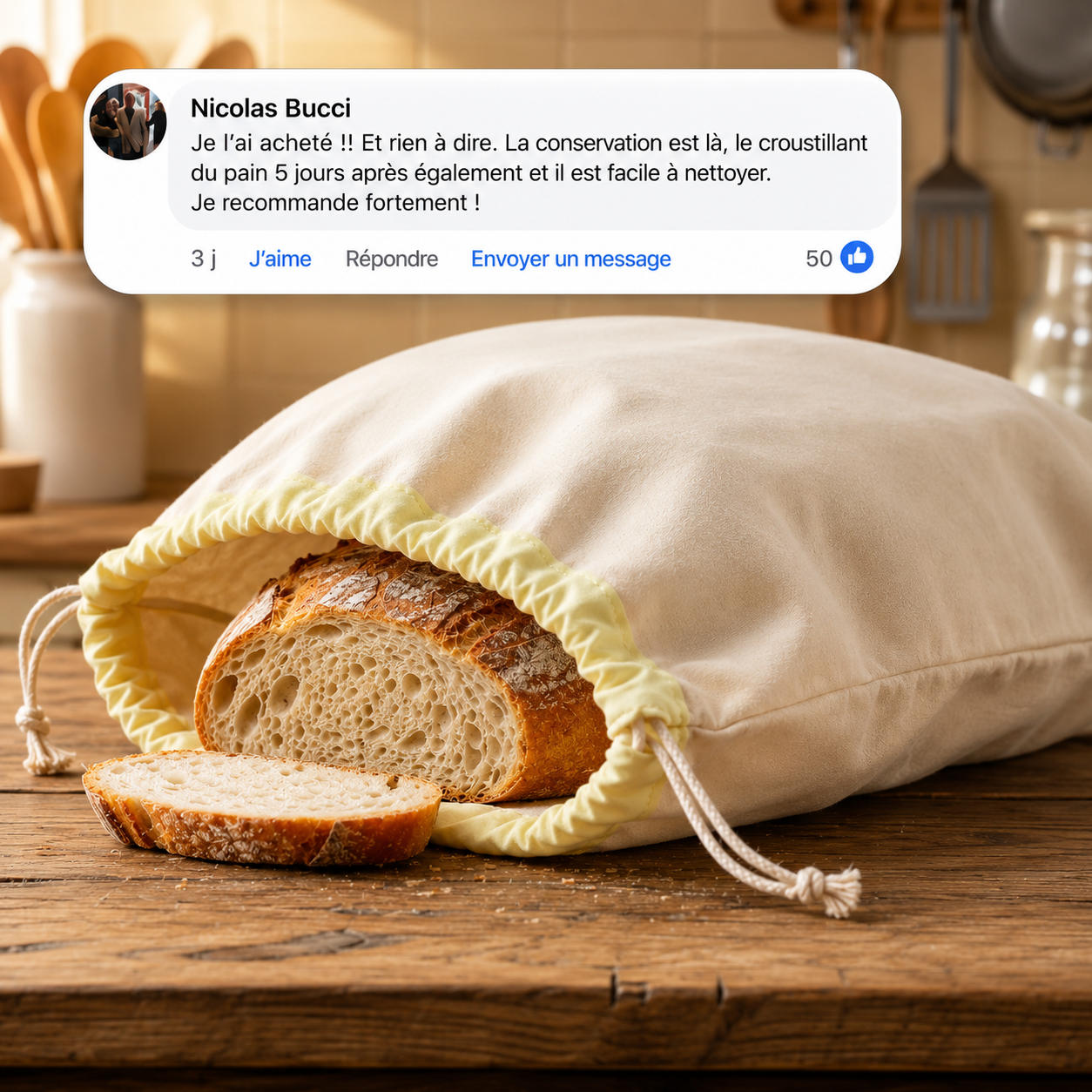 Sac à pain ROVYIXO™ — Garde votre pain frais jusqu’à 7 jours