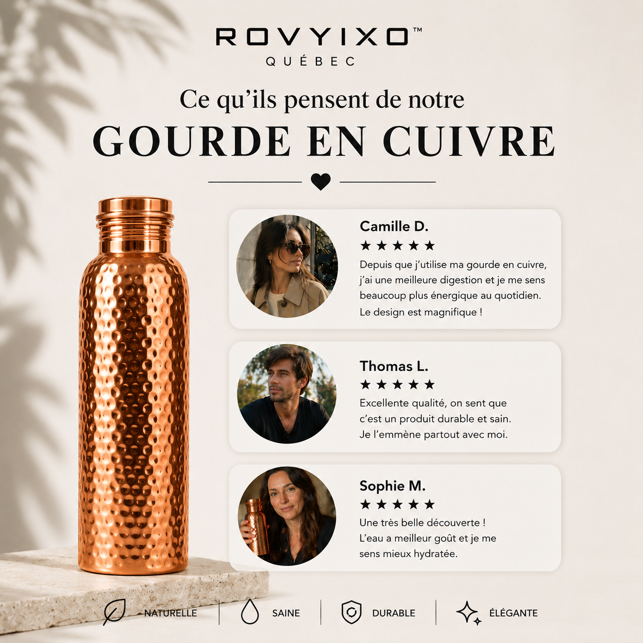 Gourde en Cuivre Rovyixo™ | L’eau naturellement purifiée, sans plastique